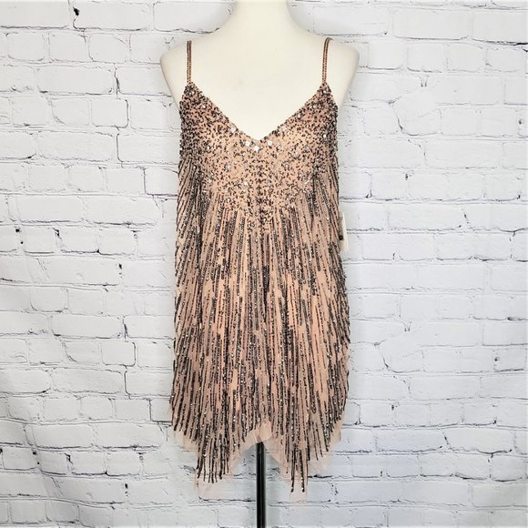 NWT TULAROSA Naiya Beaded Mini Dress in Nude - Picture 3 of 8